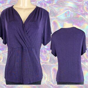 Coldwater Creek L Purple Surplice Neckline Empire Elastic Waist Short Sleeve Top